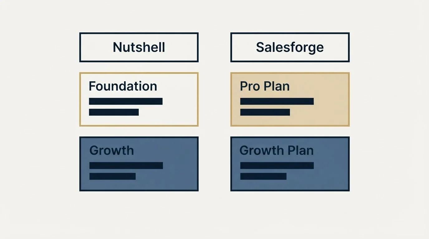 Pricing table: Pricing Comparison (Nutshell, Salesforge, Foundation, Pro Plan)
