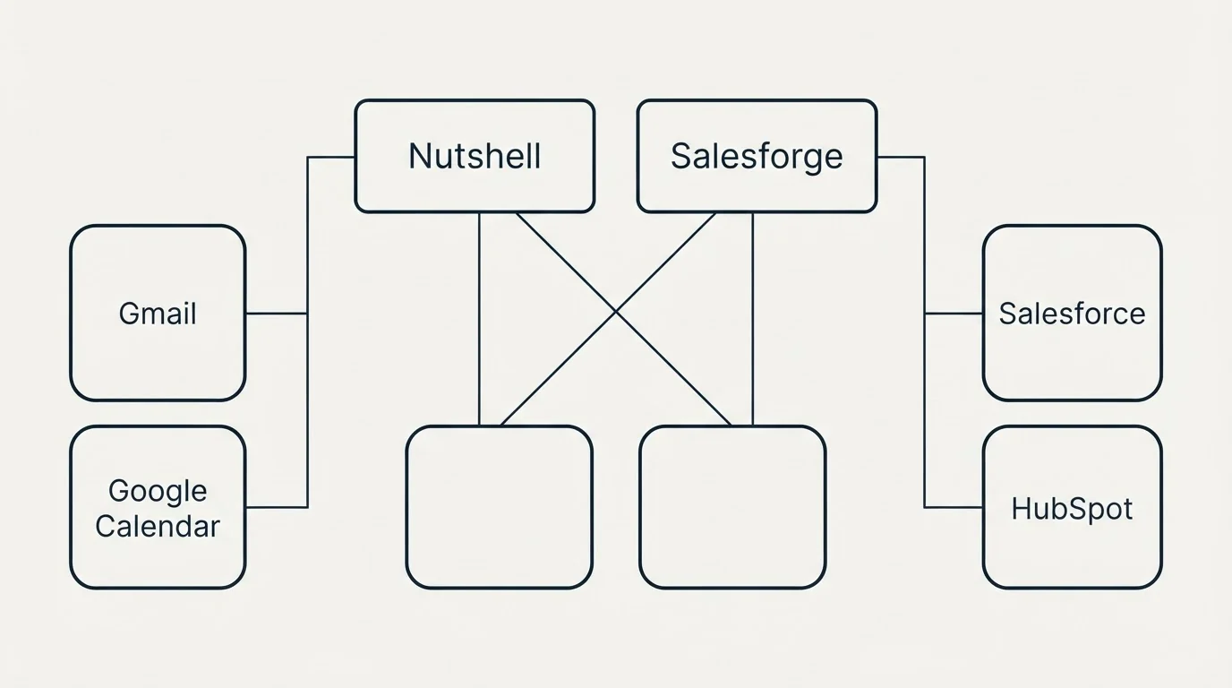 Integration grid: Integration Ecosystem (Nutshell, Salesforge, Gmail, Salesforce)