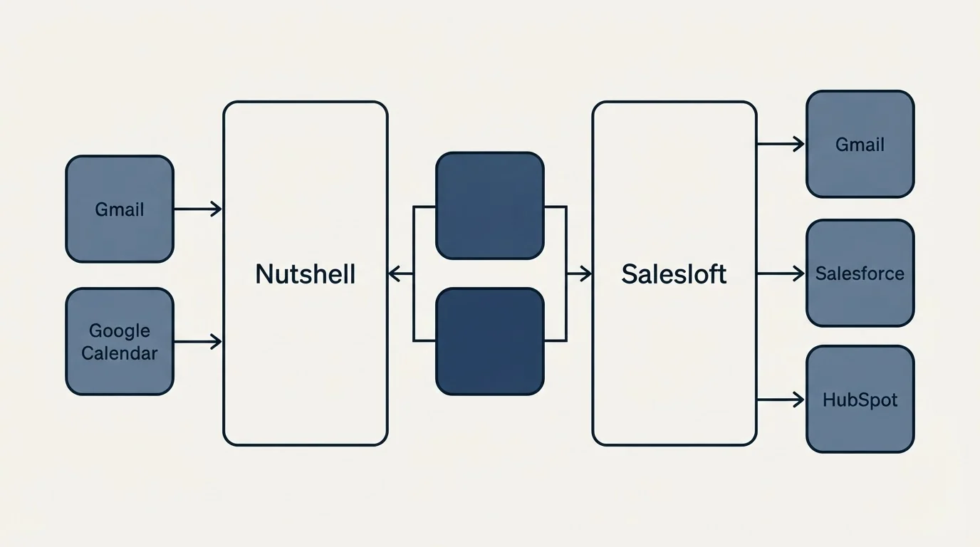 Integration schematic: Integration Ecosystem (Nutshell, Salesloft, Gmail, Salesforce)