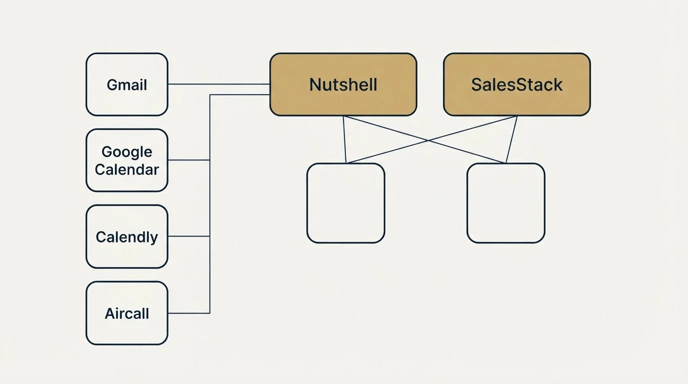 Integration grid: Integration Ecosystem (Nutshell, SalesStack, Gmail, Google Calendar)