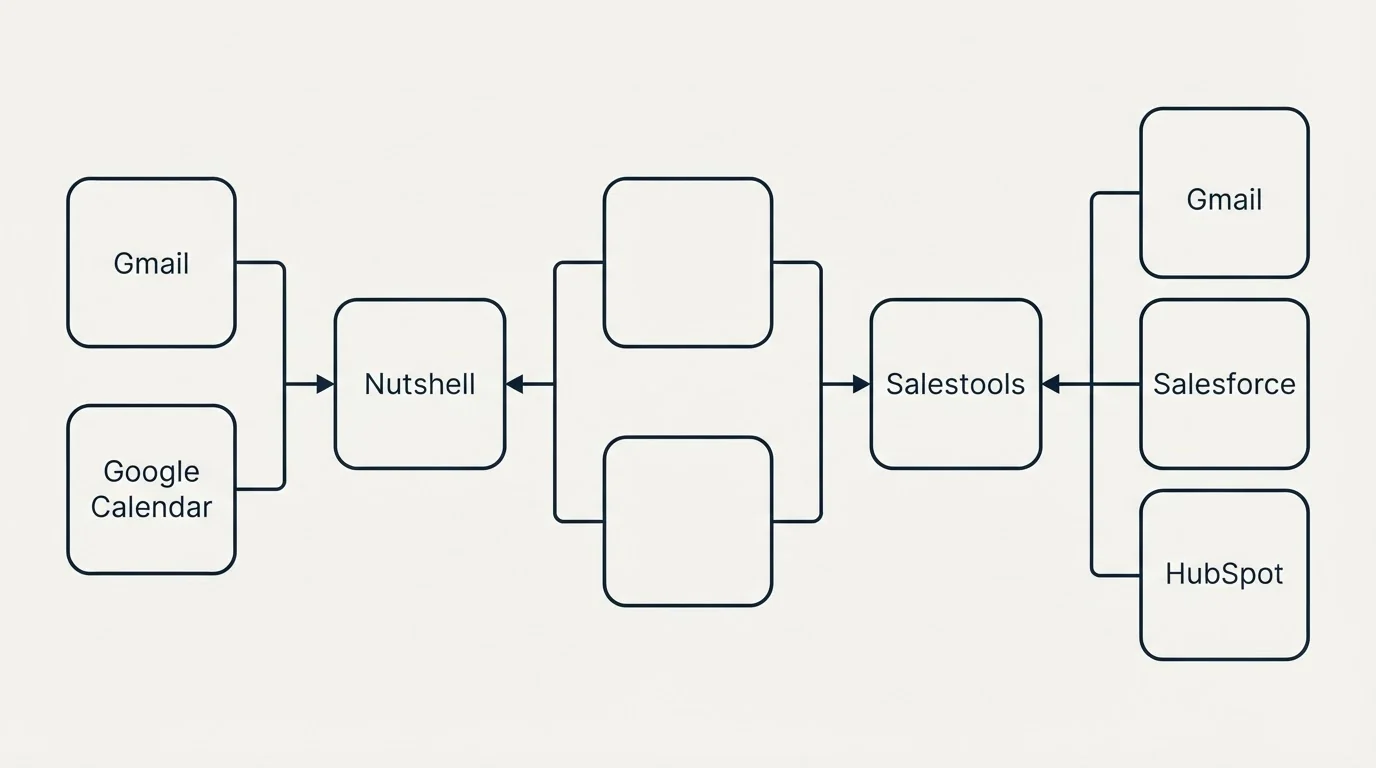 Integration flow: Integration Ecosystem (Nutshell, Salestools, Gmail, Salesforce)