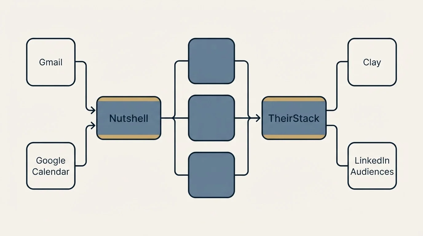 Integration flow: Integration Ecosystem (Nutshell, TheirStack, Gmail, Clay)