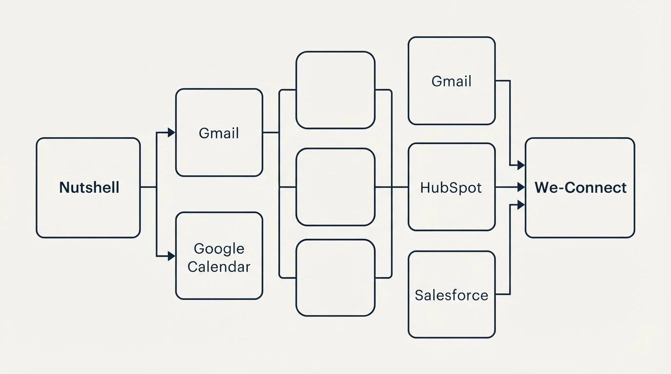 Integration flow: Integration Ecosystem (Nutshell, We-Connect, Gmail, HubSpot)