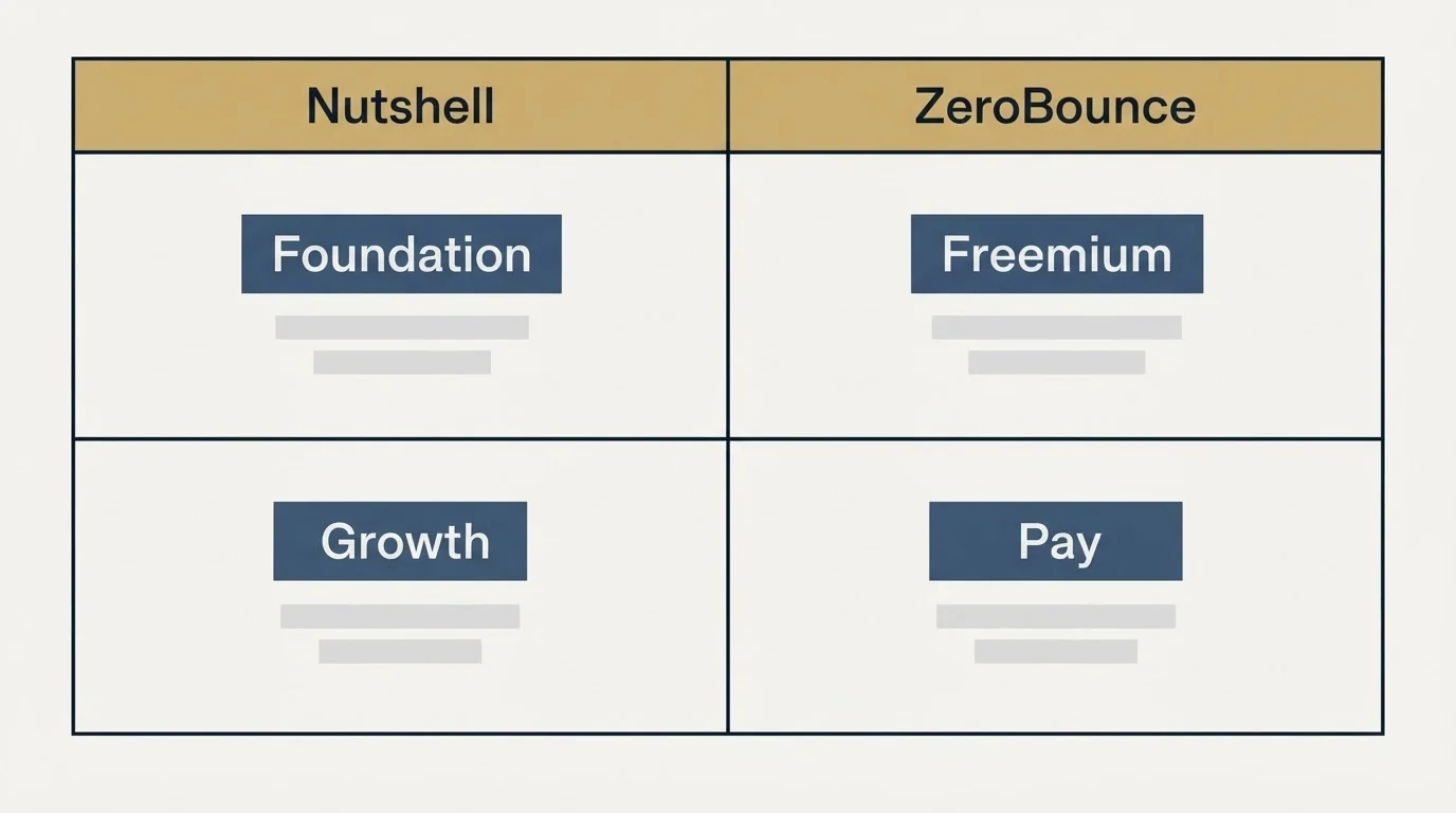 Pricing table: Pricing Comparison (Nutshell, ZeroBounce, Foundation, Freemium)