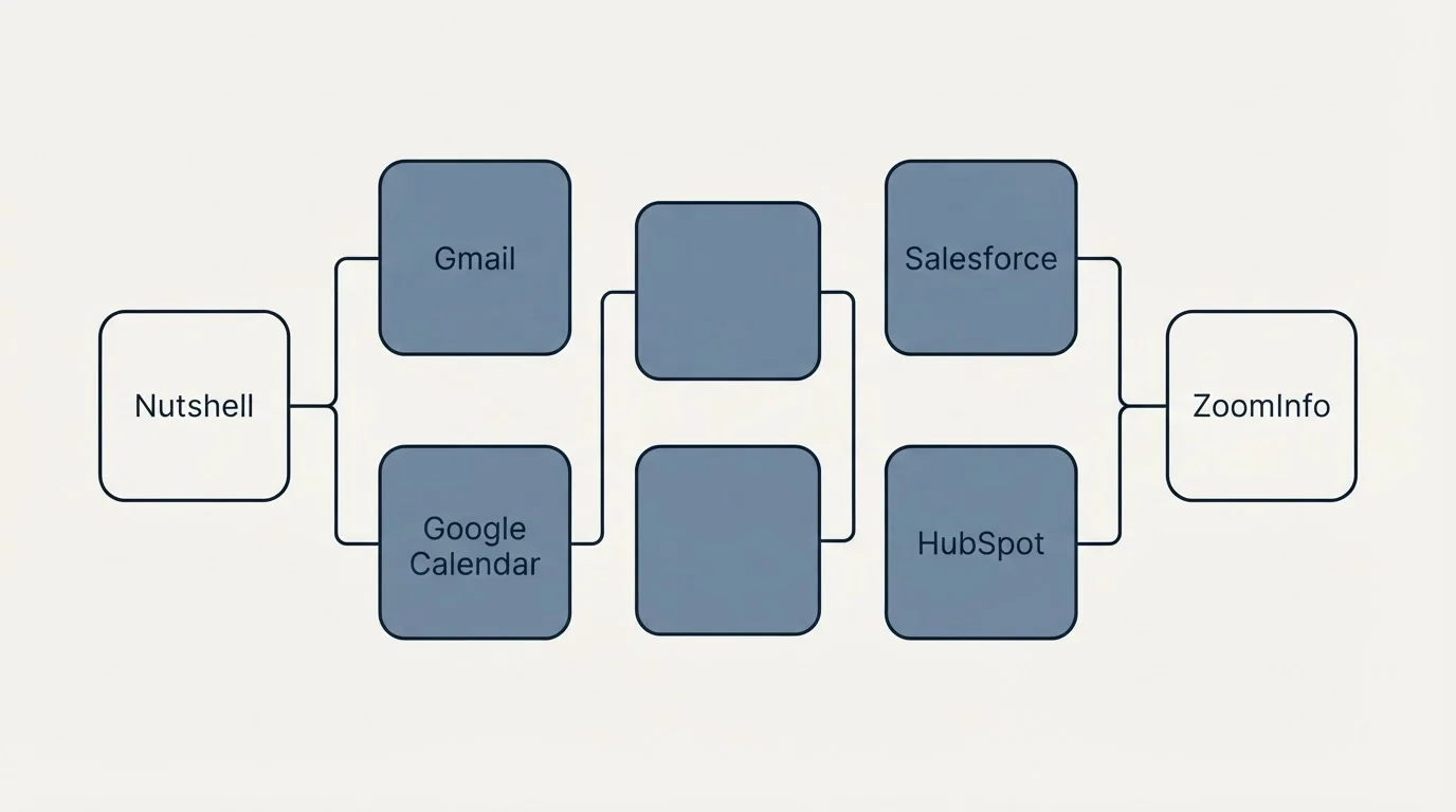 Integration flow: Integration Ecosystem (Nutshell, ZoomInfo, Gmail, Salesforce)