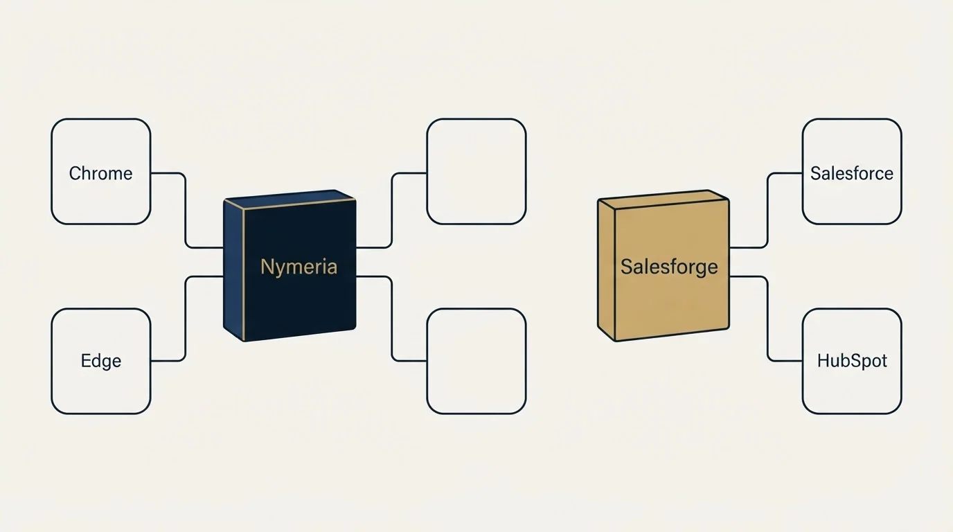 Integration flow: Integration Ecosystem (Nymeria, Salesforge, Chrome, Salesforce)