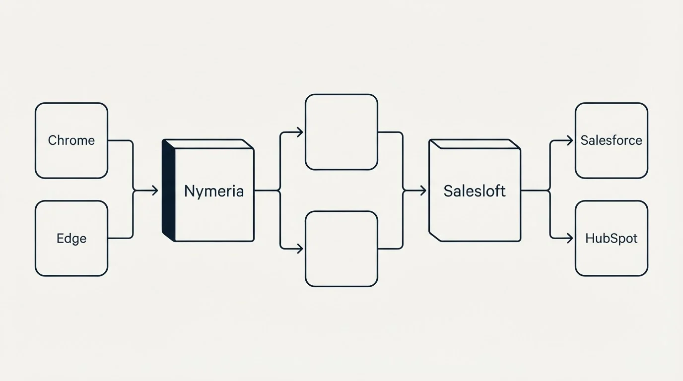 Integration flow: Integration Ecosystem (Nymeria, Salesloft, Chrome, Salesforce)