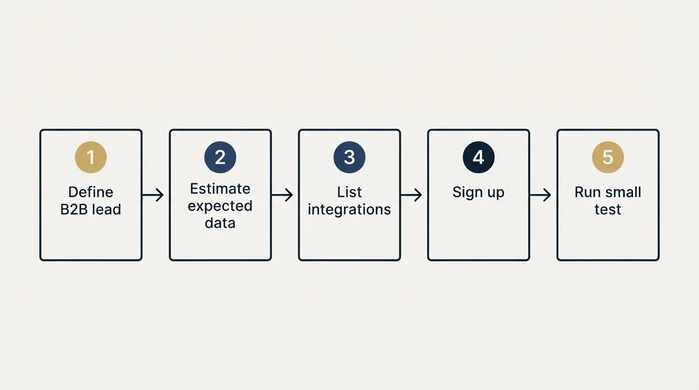 Step sequence: Getting Started Checklist (Define B2B lead, Estimate expected data, List integrations, Sign up)