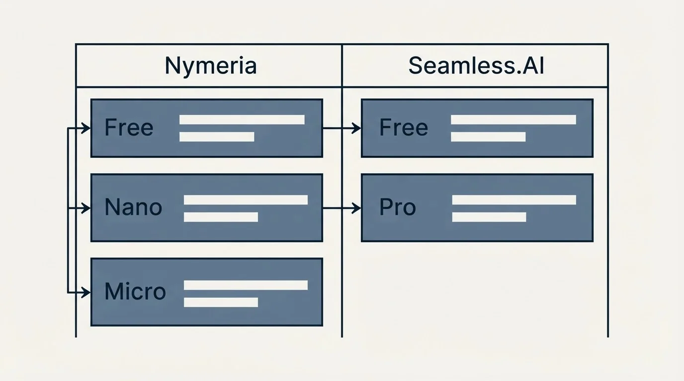 Pricing table: Pricing Comparison (Nymeria, Seamless.AI, Free, Nano)