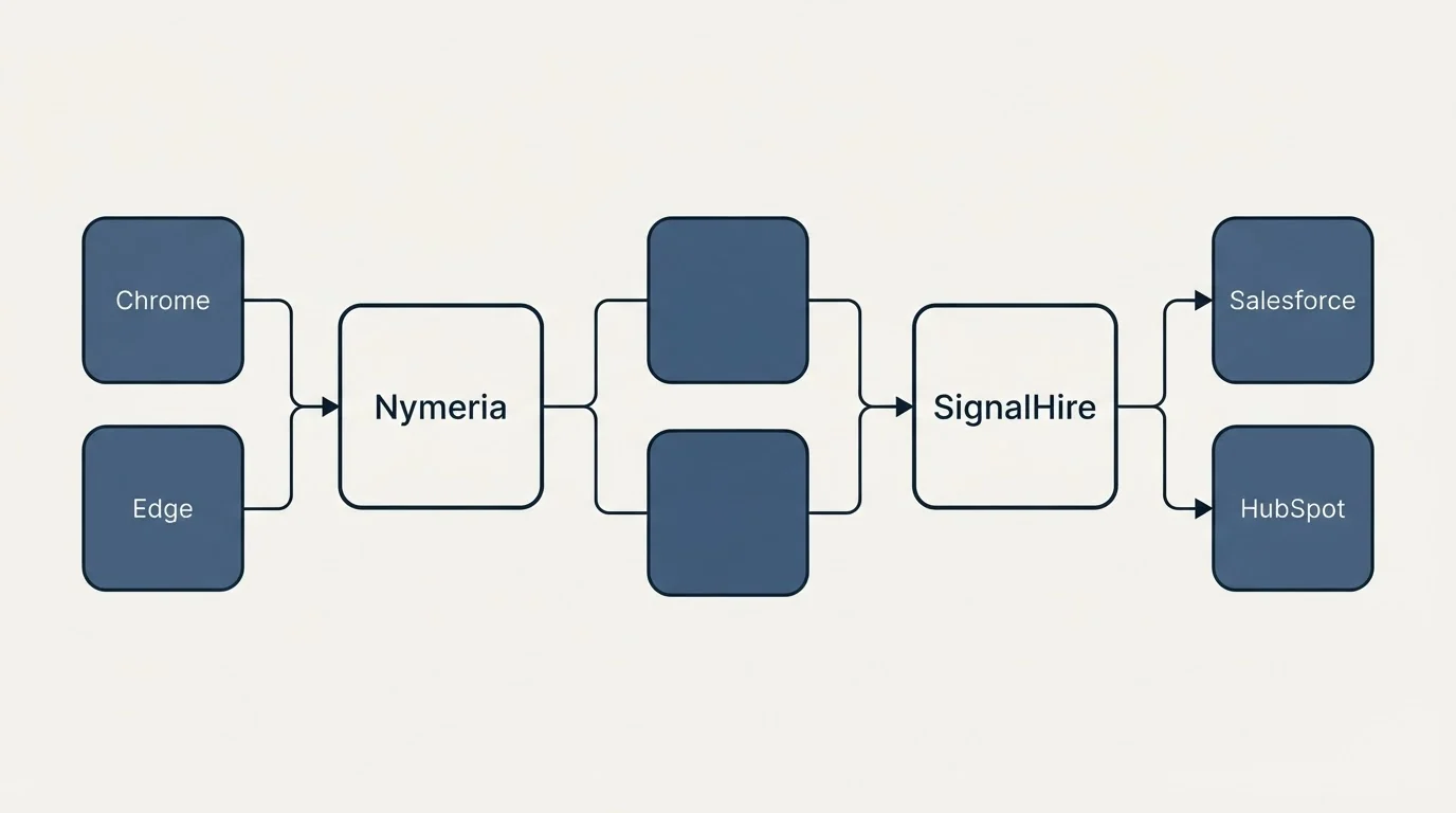 Integration schematic: Integration Ecosystem (Nymeria, SignalHire, Chrome, Salesforce)