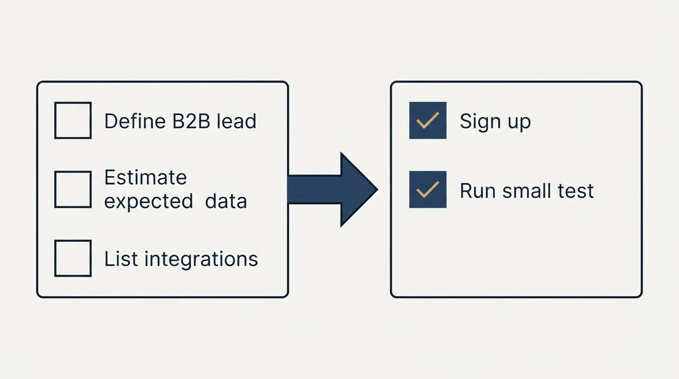 Before-and-after steps: Getting Started Checklist (Define B2B lead, Estimate expected data, List integrations, Sign up)