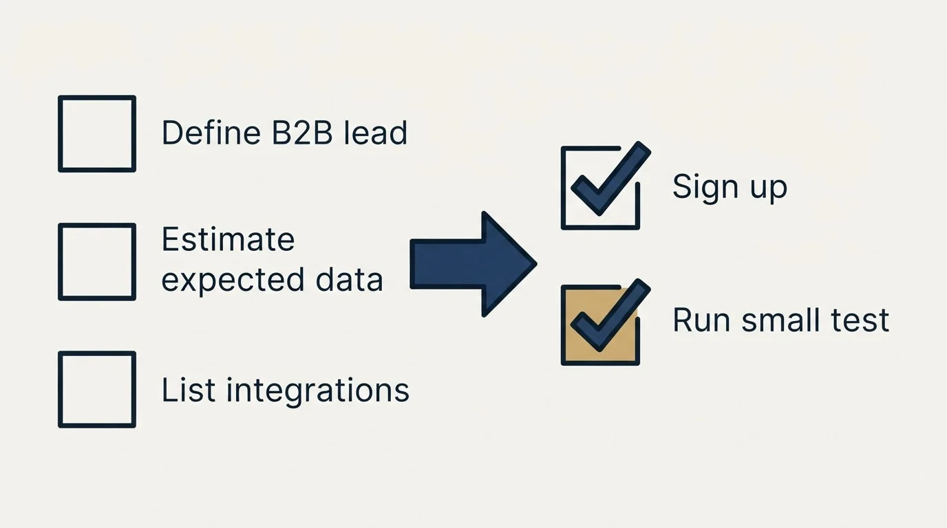 Before-and-after steps: Getting Started Checklist (Define B2B lead, Estimate expected data, List integrations, Sign up)