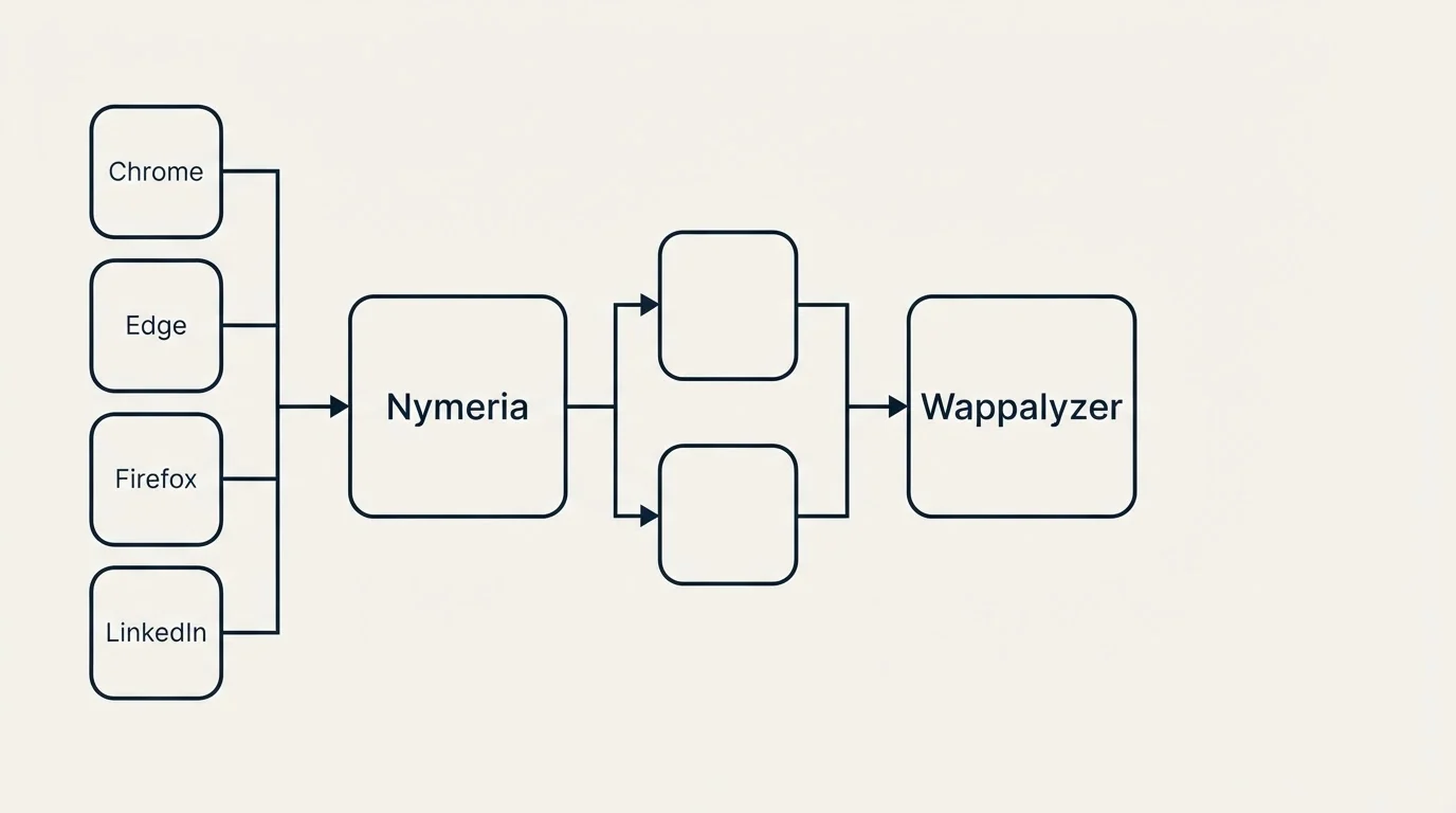 Integration flow: Integration Ecosystem (Nymeria, Wappalyzer, Chrome, Edge)
