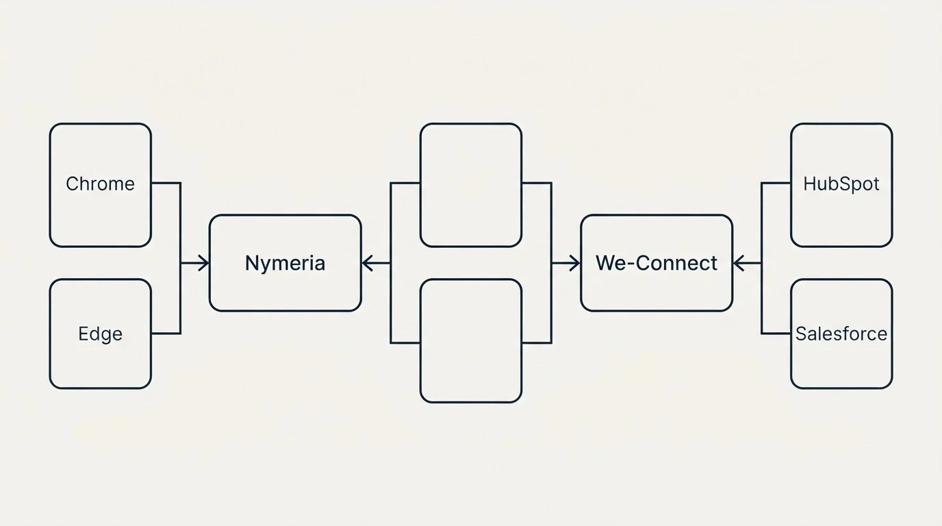 Integration flow: Integration Ecosystem (Nymeria, We-Connect, Chrome, HubSpot)