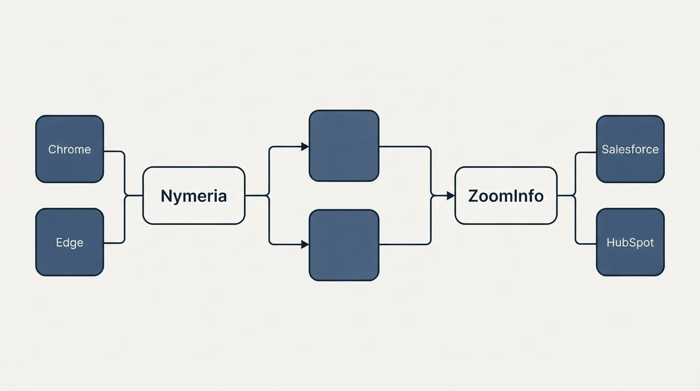 Integration schematic: Integration Ecosystem (Nymeria, ZoomInfo, Chrome, Salesforce)