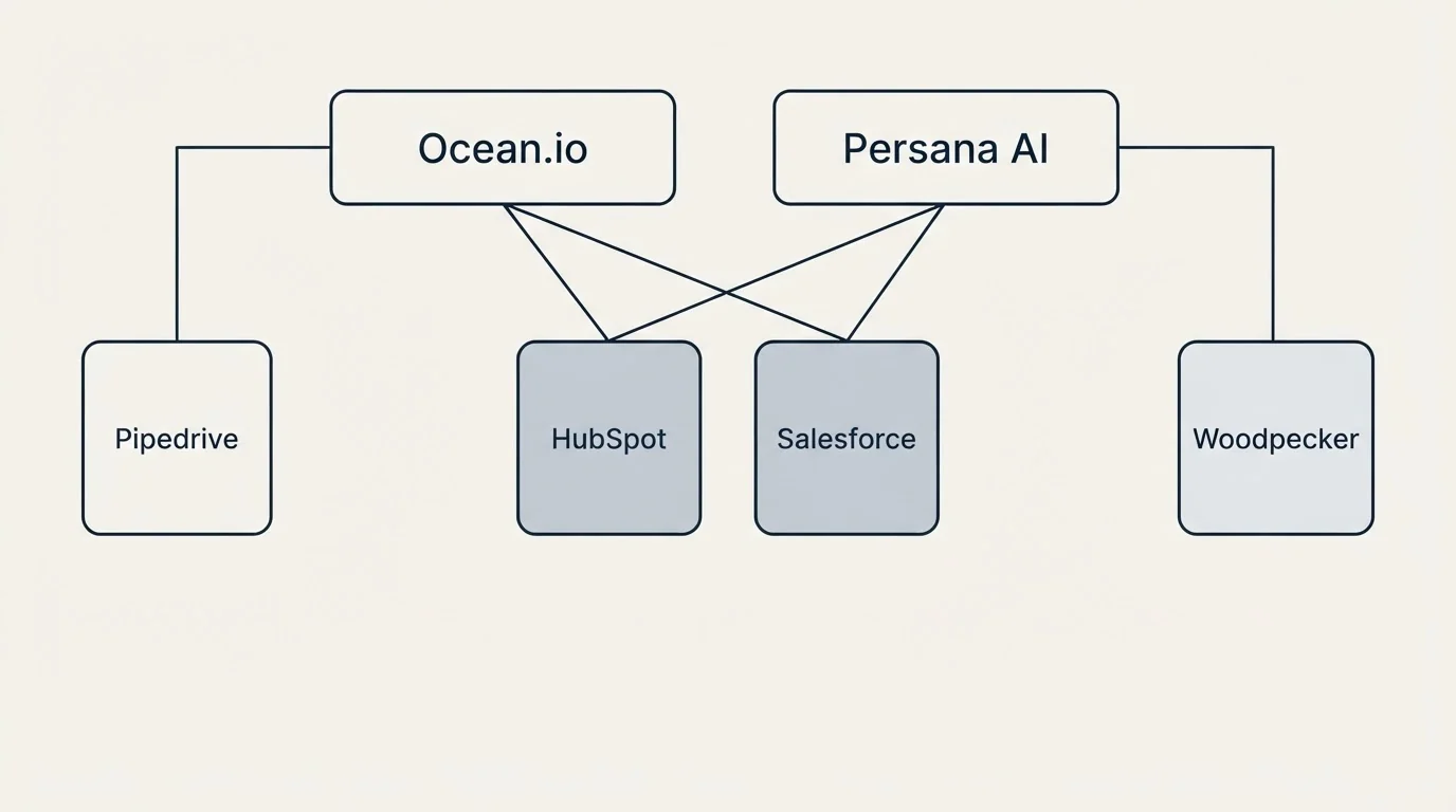 Integration grid: Integration Ecosystem (Ocean.io, Persana AI, HubSpot, Salesforce)