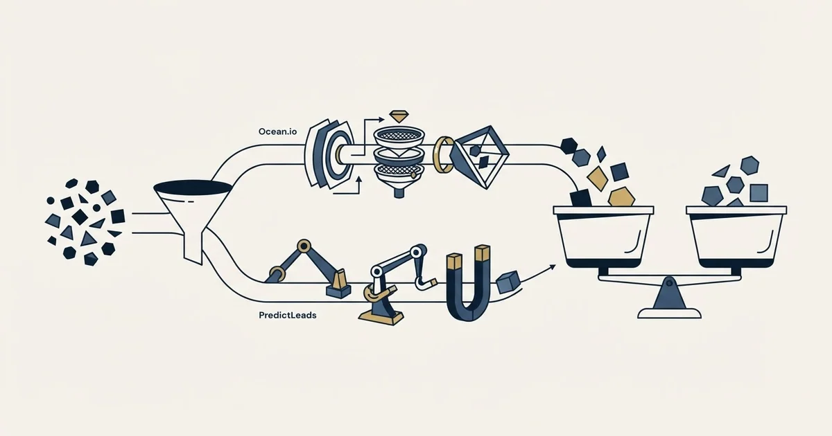 Editorial illustration for Ocean.io vs PredictLeads