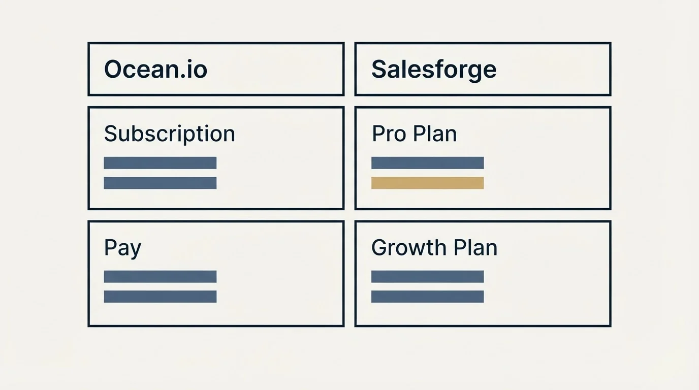 Pricing table: Pricing Comparison (Ocean.io, Salesforge, Subscription, Pro Plan)