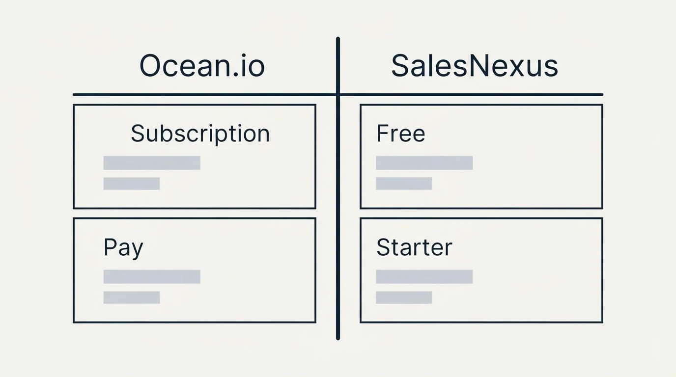Pricing table: Pricing Comparison (Ocean.io, SalesNexus, Subscription, Free)