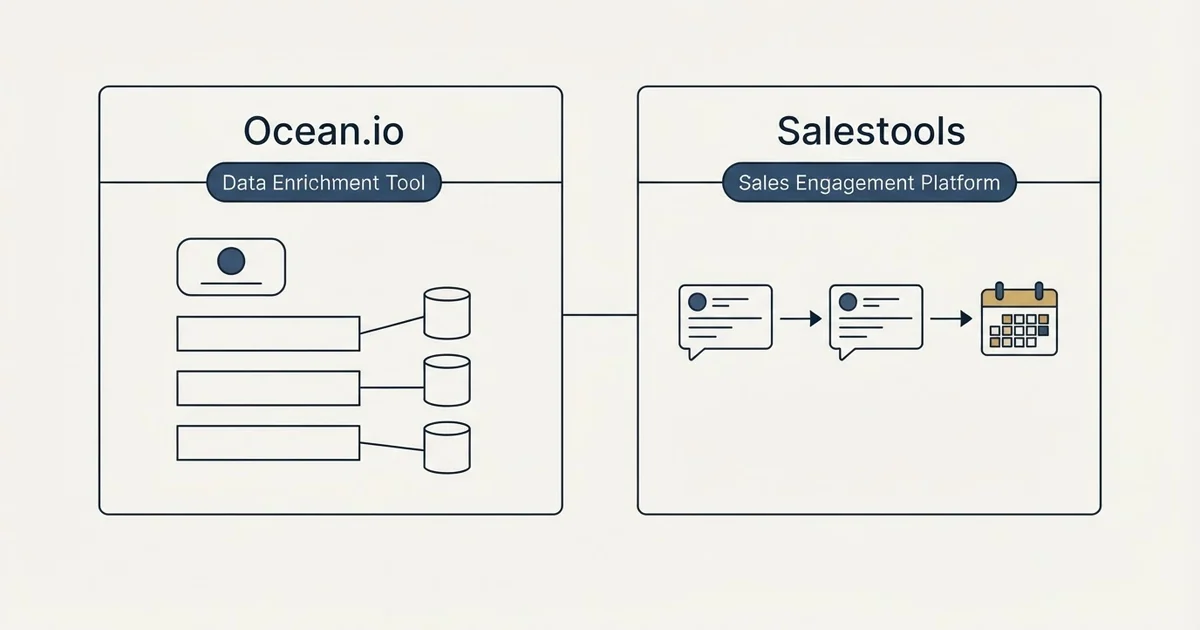 Side-by-side panels: Ocean.io vs Salestools (Data Enrichment Tool, Sales Engagement Platform)