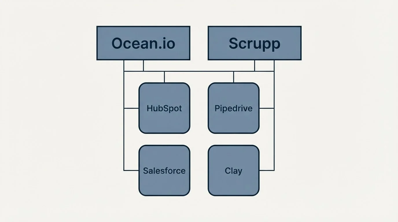 Integration grid: Integration Ecosystem (Ocean.io, Scrupp, HubSpot, Pipedrive)