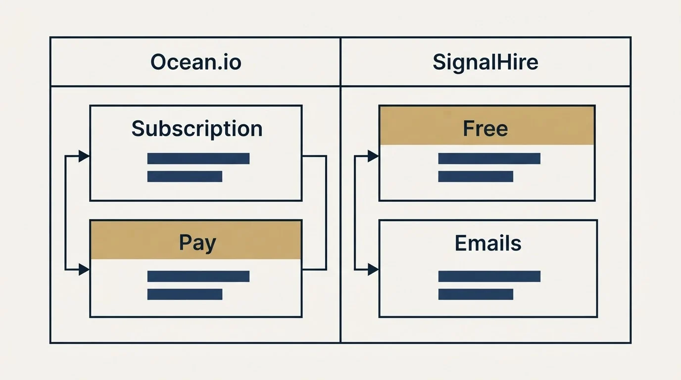 Pricing table: Pricing Comparison (Ocean.io, SignalHire, Subscription, Free)