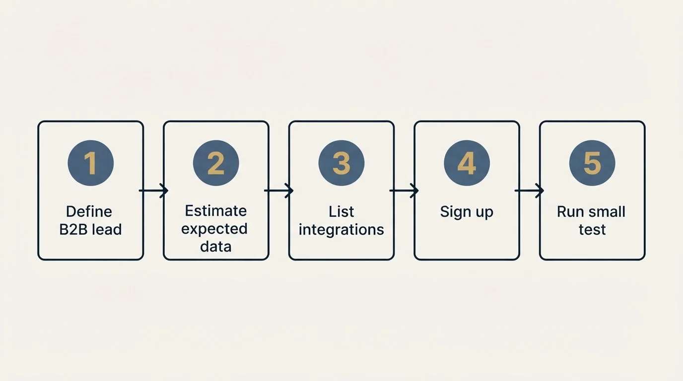 Step sequence: Getting Started Checklist (Define B2B lead, Estimate expected data, List integrations, Sign up)