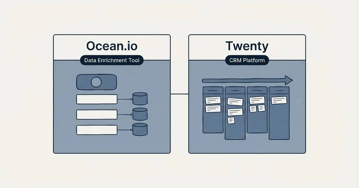 Side-by-side panels: Ocean.io vs Twenty (Data Enrichment Tool, CRM Platform)