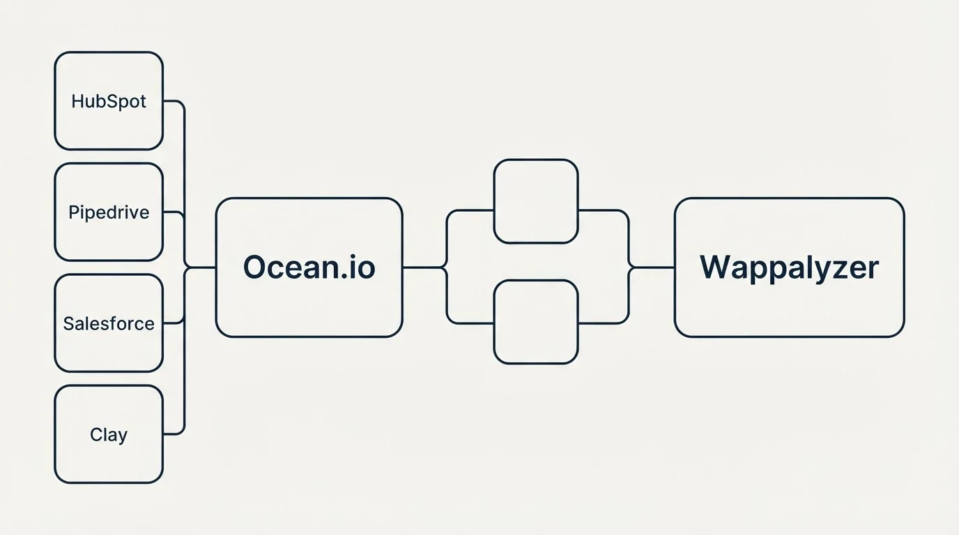Integration schematic: Integration Ecosystem (Ocean.io, Wappalyzer, HubSpot, Pipedrive)