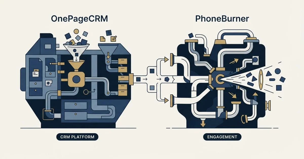 Editorial illustration for OnePageCRM vs PhoneBurner