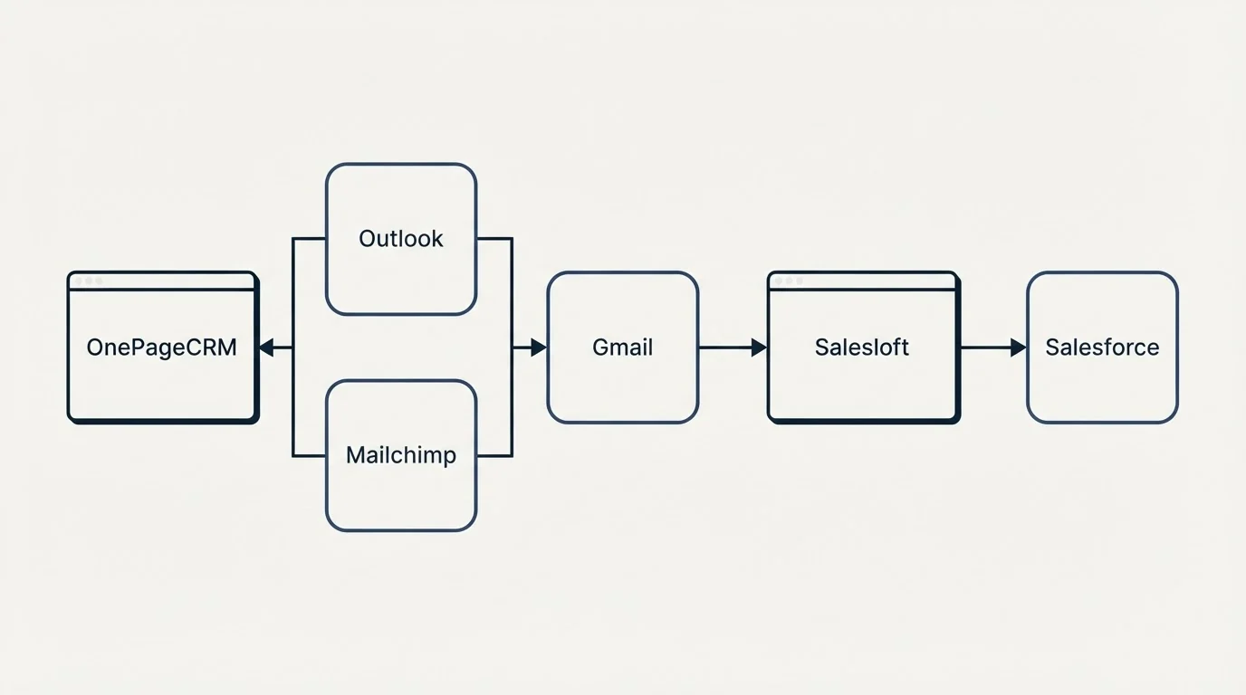 Integration flow: Integration Ecosystem (OnePageCRM, Salesloft, Gmail, Outlook)
