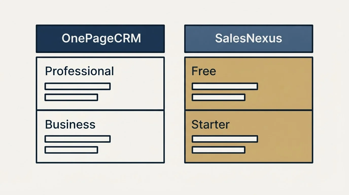 Pricing table: Pricing Comparison (OnePageCRM, SalesNexus, Professional, Free)