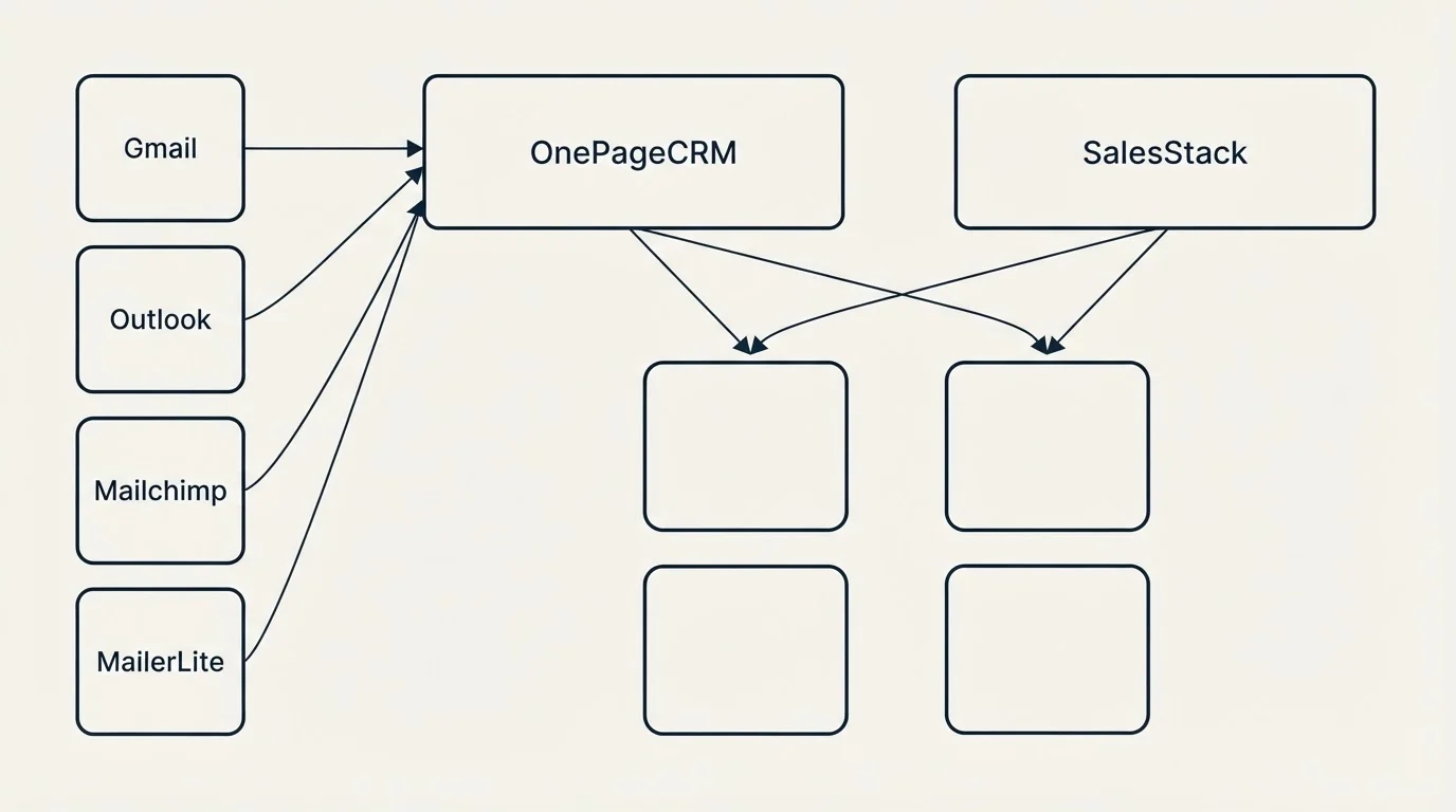 Integration grid: Integration Ecosystem (OnePageCRM, SalesStack, Gmail, Outlook)