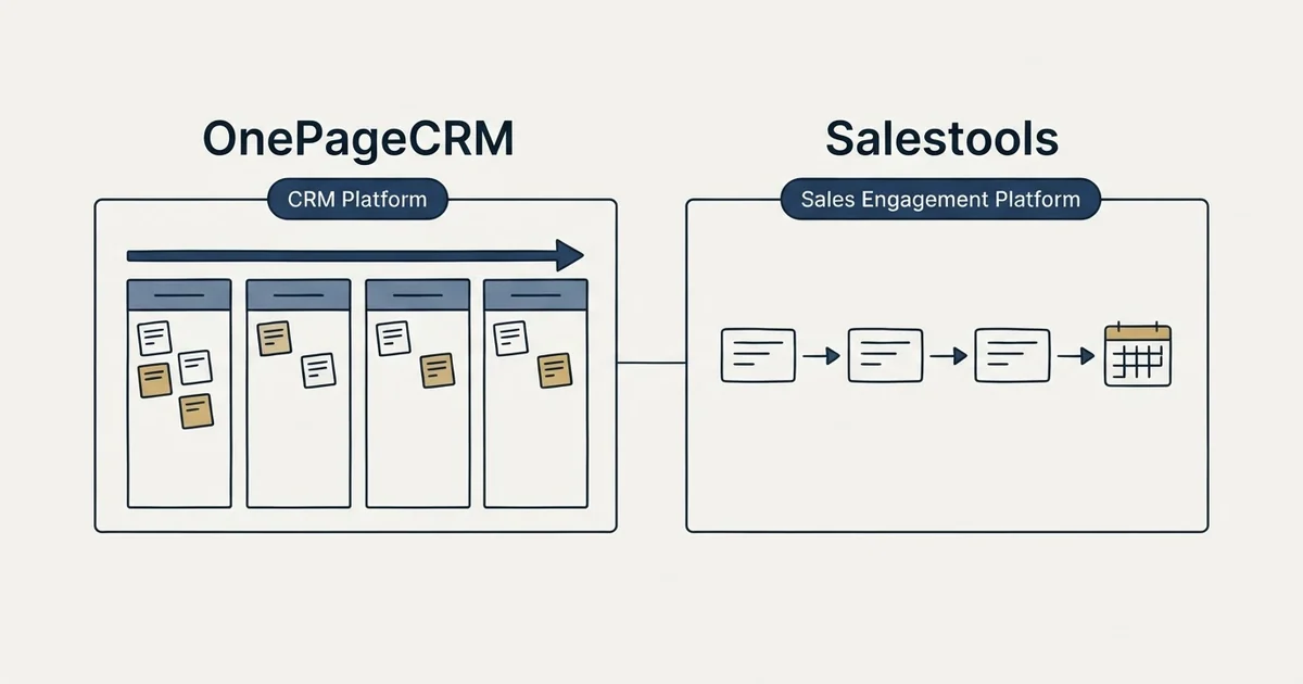 Side-by-side panels: OnePageCRM vs Salestools (CRM Platform, Sales Engagement Platform)