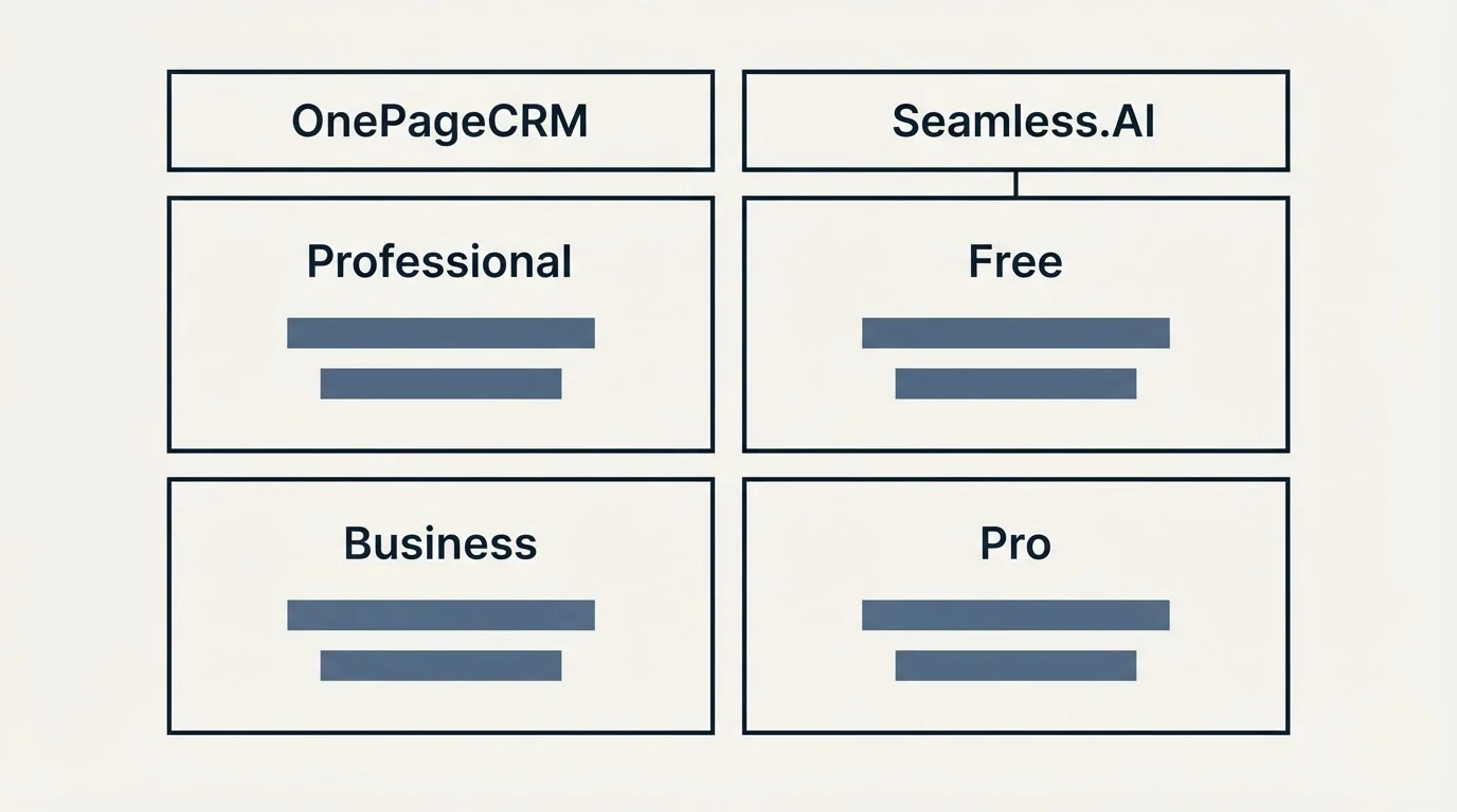 Pricing table: Pricing Comparison (OnePageCRM, Seamless.AI, Professional, Free)