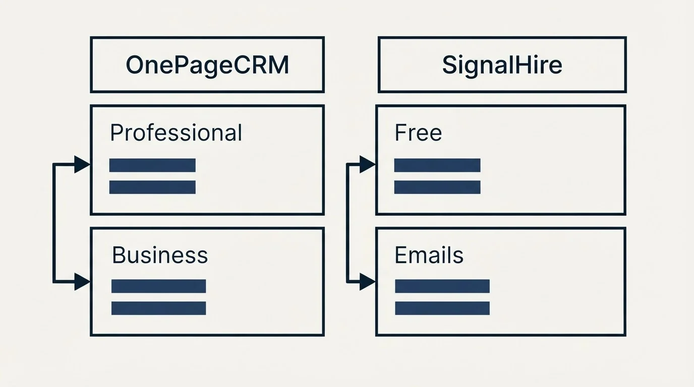 Pricing table: Pricing Comparison (OnePageCRM, SignalHire, Professional, Free)