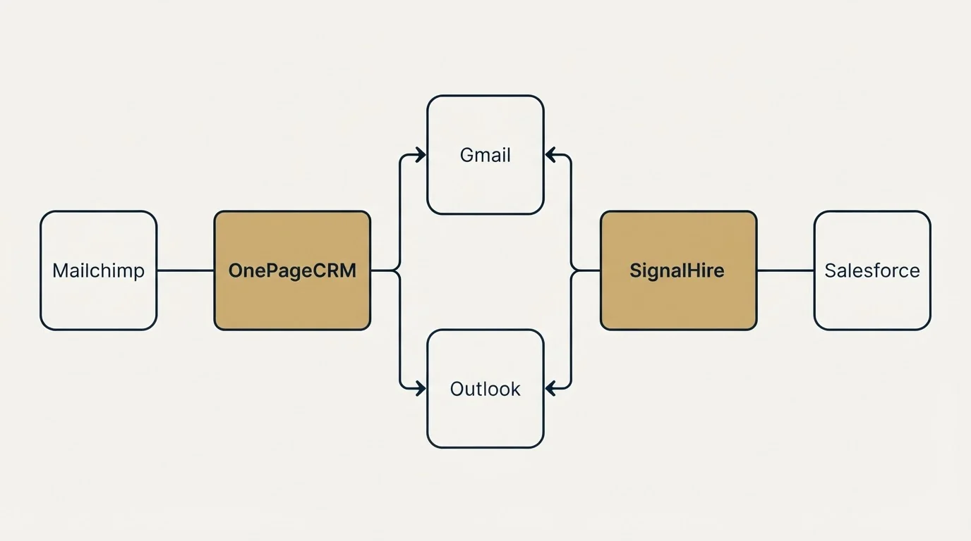 Integration flow: Integration Ecosystem (OnePageCRM, SignalHire, Gmail, Outlook)