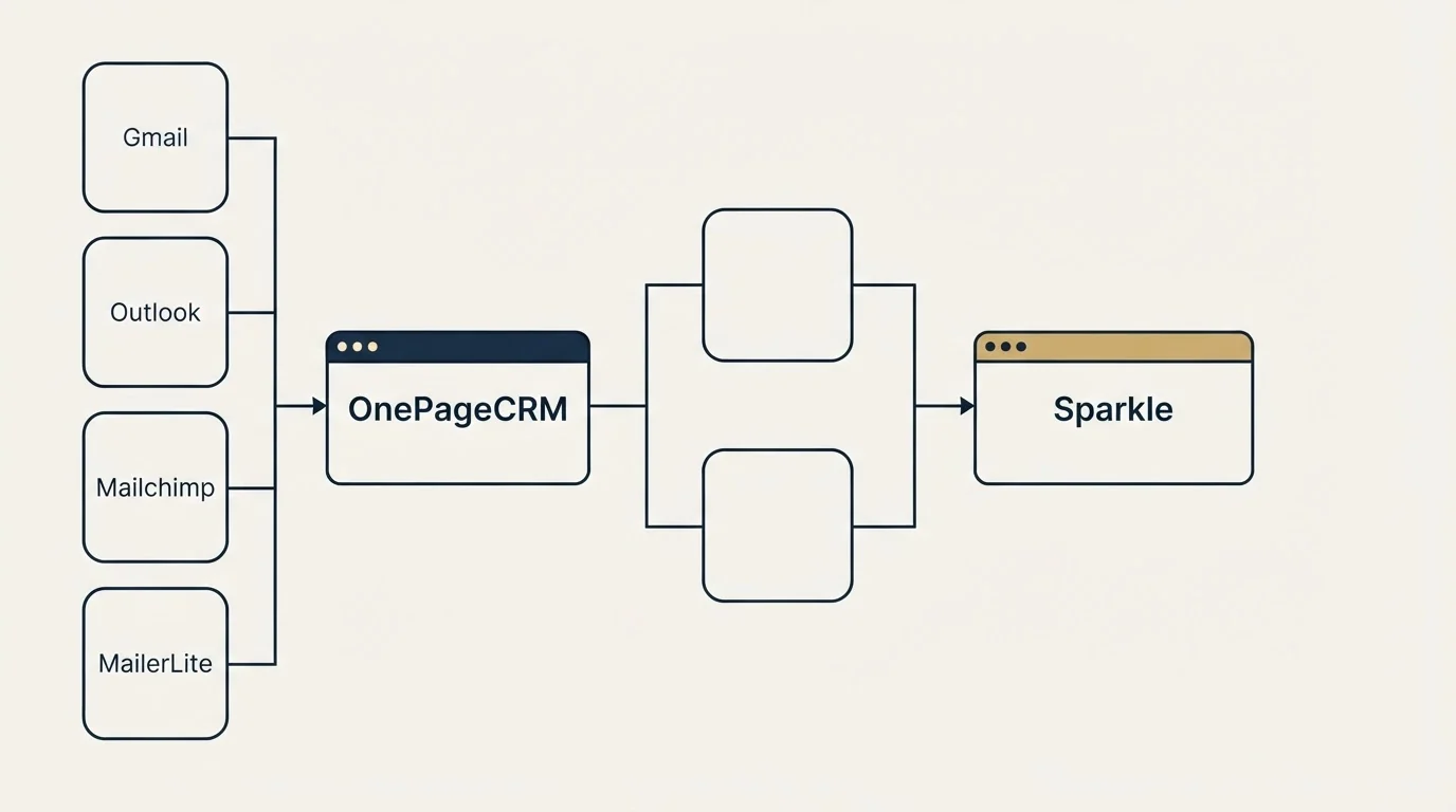 Integration flow: Integration Ecosystem (OnePageCRM, Sparkle, Gmail, Outlook)