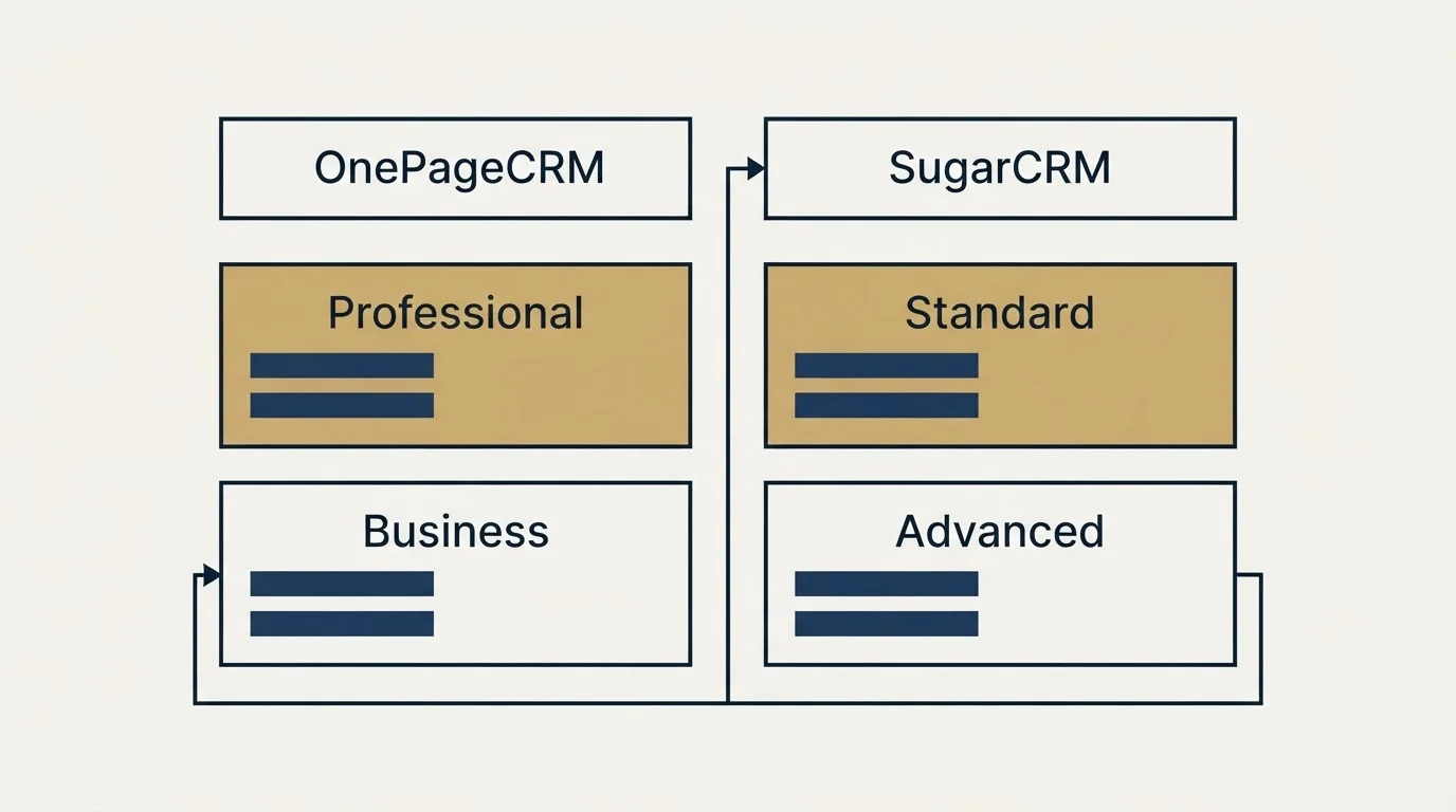 Pricing table: Pricing Comparison (OnePageCRM, SugarCRM, Professional, Standard)