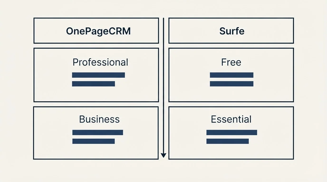 Pricing table: Pricing Comparison (OnePageCRM, Surfe, Professional, Free)
