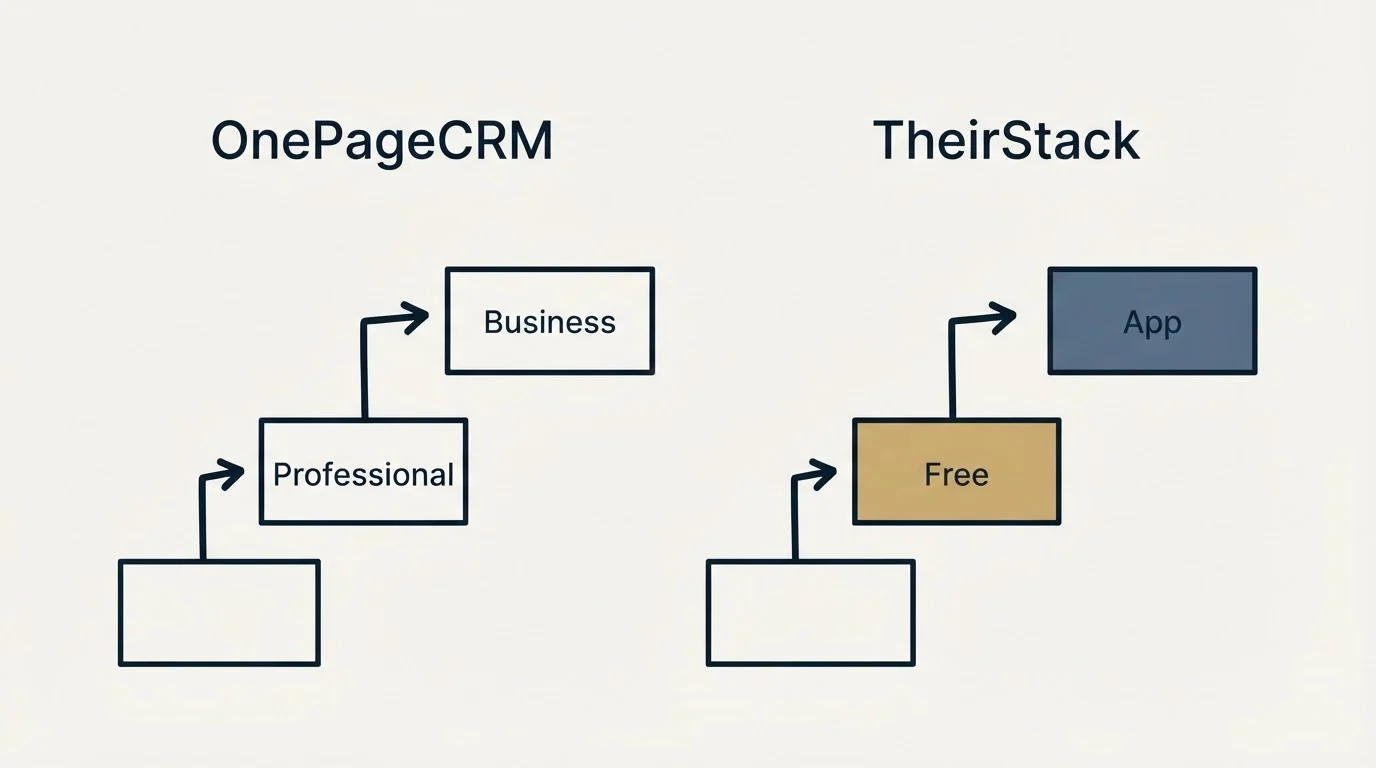 Pricing ladder: Pricing Comparison (OnePageCRM, TheirStack, Professional, Free)