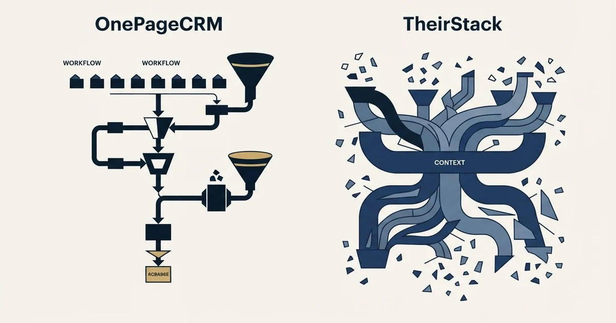 Editorial illustration for OnePageCRM vs TheirStack