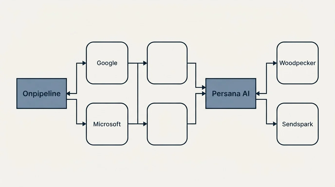 Integration flow: Integration Ecosystem (Onpipeline, Persana AI, Google, Woodpecker)