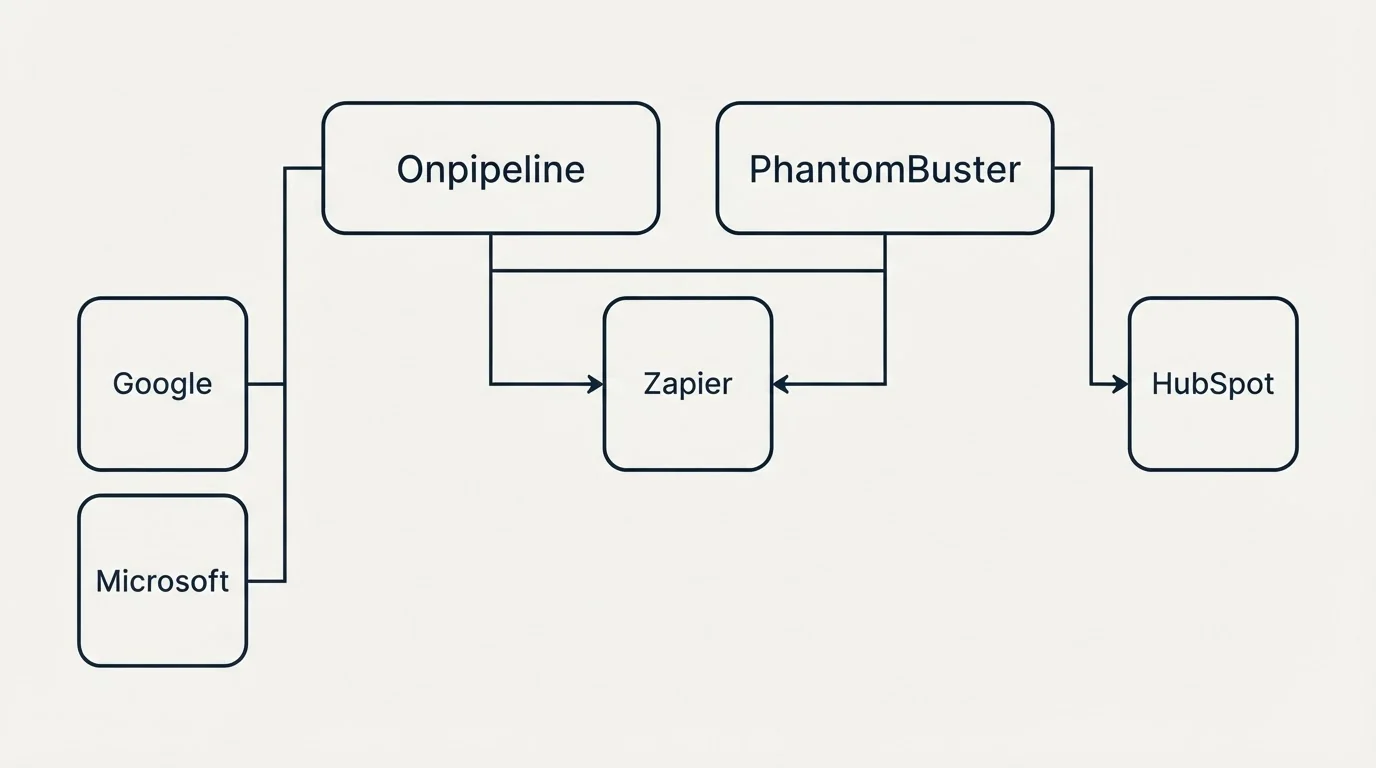 Integration grid: Integration Ecosystem (Onpipeline, PhantomBuster, Zapier, Google)