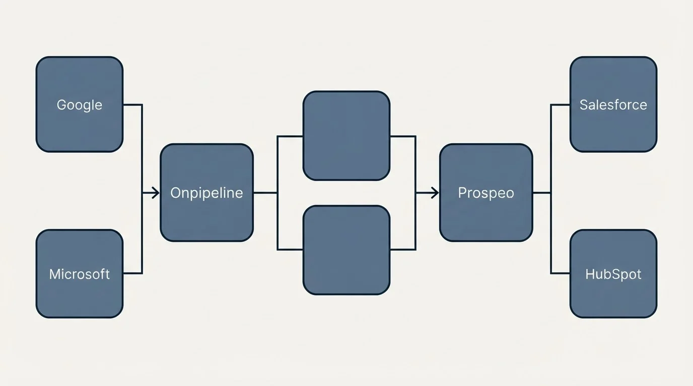 Integration schematic: Integration Ecosystem (Onpipeline, Prospeo, Google, Salesforce)