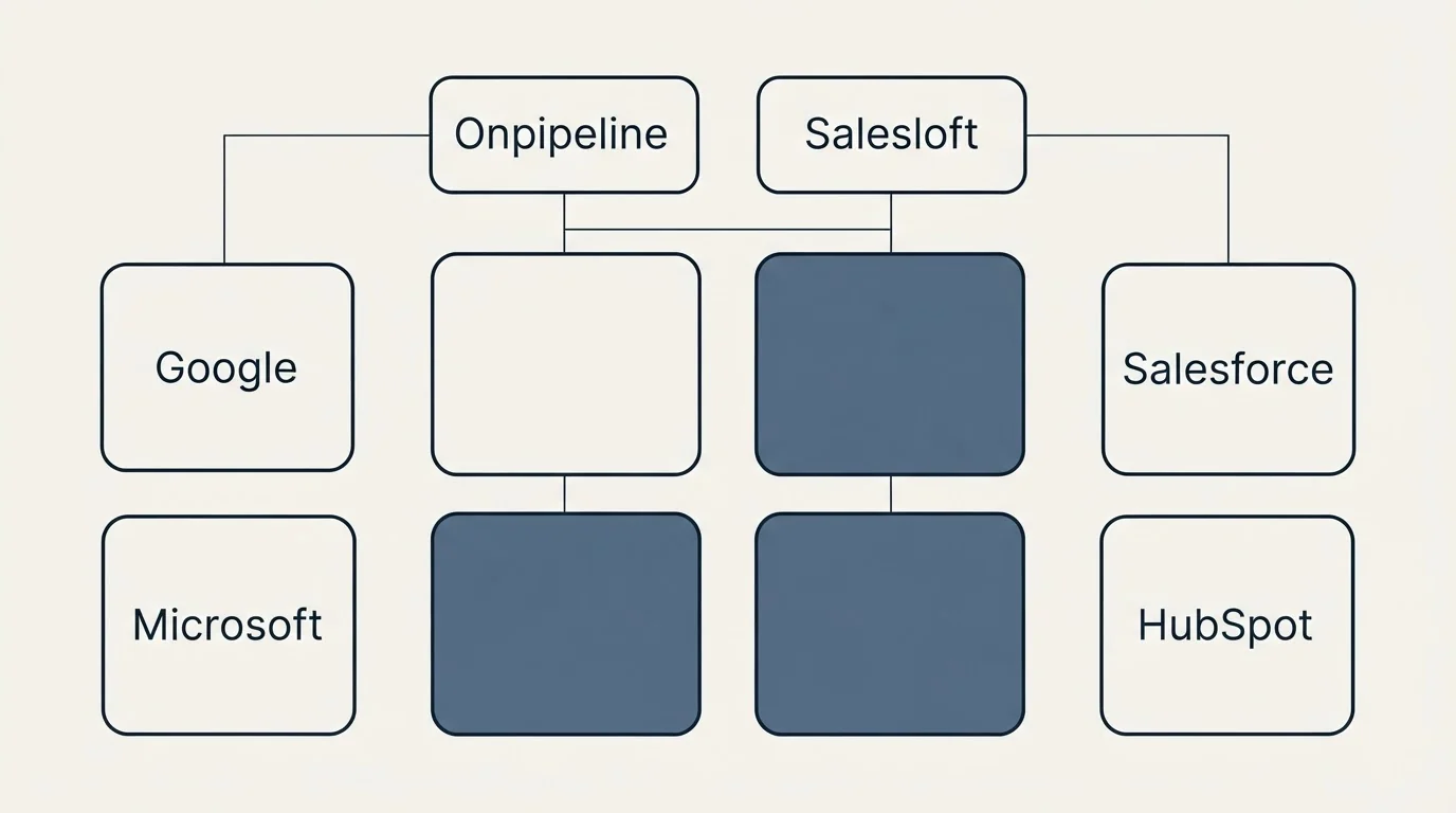 Integration grid: Integration Ecosystem (Onpipeline, Salesloft, Google, Salesforce)