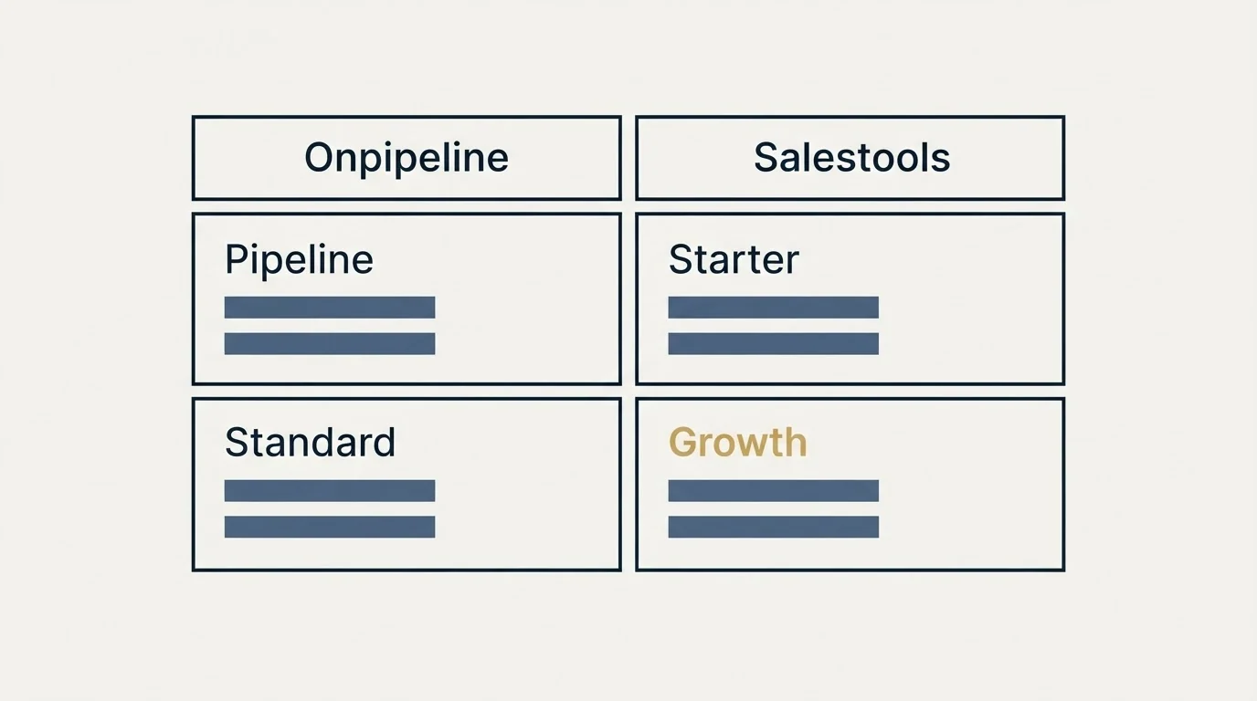 Pricing table: Pricing Comparison (Onpipeline, Salestools, Pipeline, Starter)