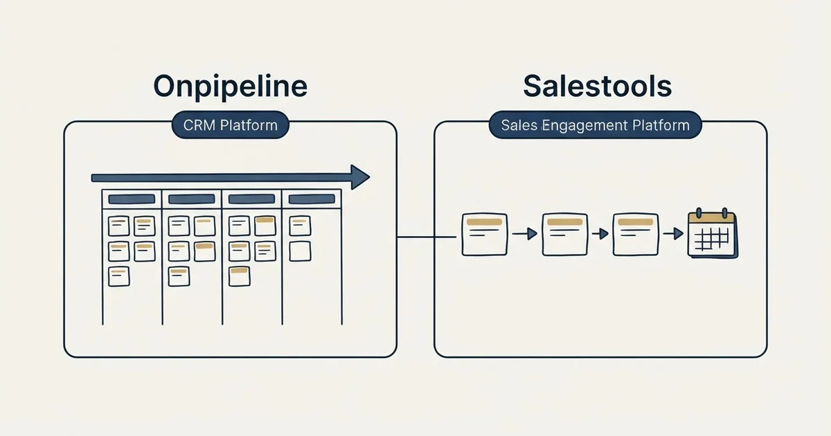Side-by-side panels: Onpipeline vs Salestools (CRM Platform, Sales Engagement Platform)