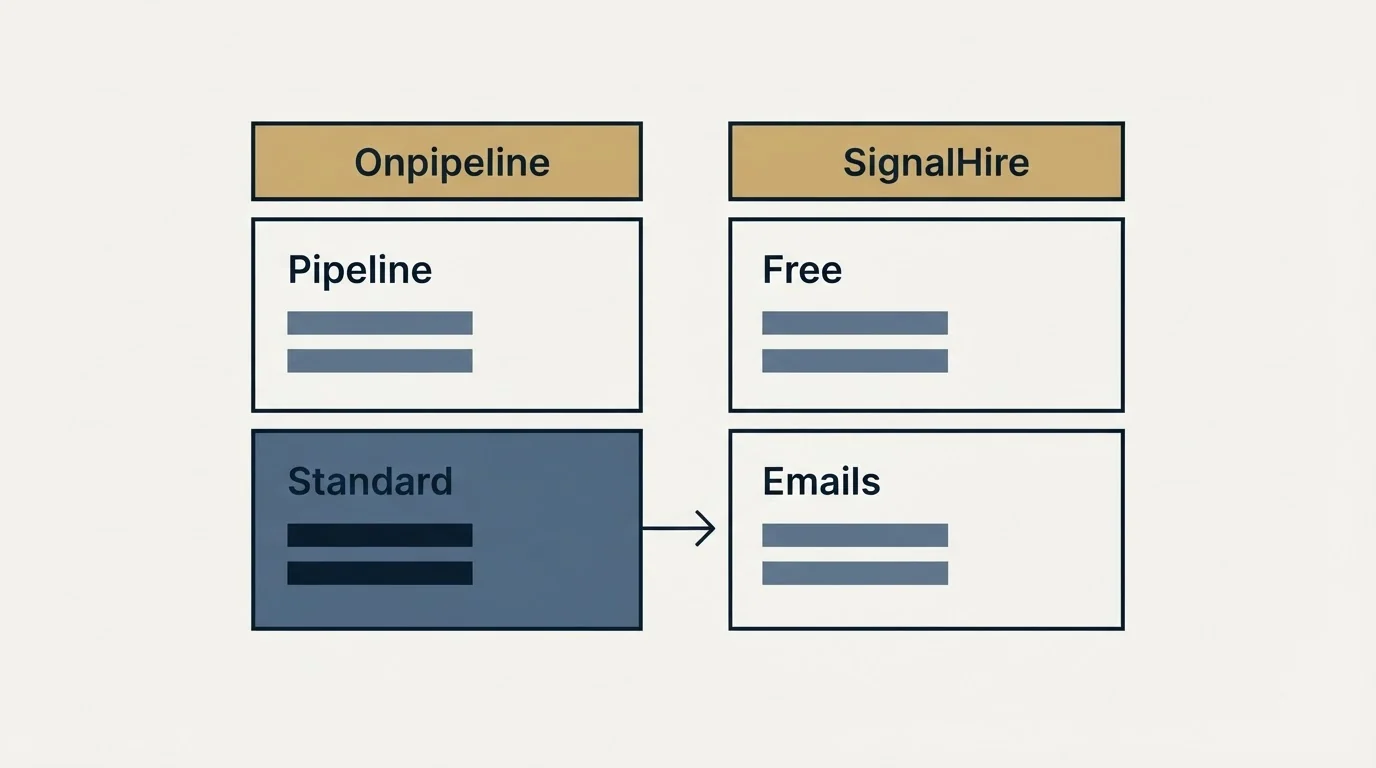 Pricing table: Pricing Comparison (Onpipeline, SignalHire, Pipeline, Free)