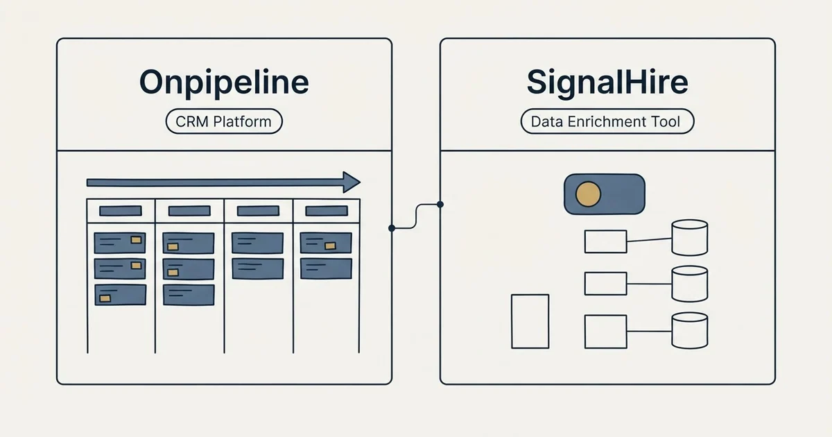 Side-by-side panels: Onpipeline vs SignalHire (CRM Platform, Data Enrichment Tool)